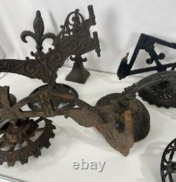 Antique Victorian Cast Iron Swing Arm Oil Lamp Wall Sconce Lot