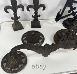 Antique Victorian Cast Iron Swing Arm Oil Lamp Wall Sconce Lot