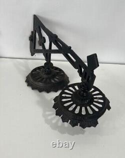 Antique Victorian Cast Iron Swing Arm Oil Lamp Wall Sconce Lot