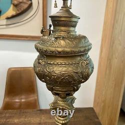 Antique Victorian Cherub Brass Electrified Oil Lamp Ornate