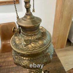 Antique Victorian Cherub Brass Electrified Oil Lamp Ornate