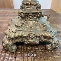 Antique Victorian Cherub Brass Electrified Oil Lamp Ornate