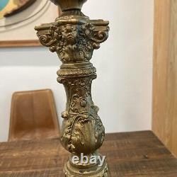 Antique Victorian Cherub Brass Electrified Oil Lamp Ornate