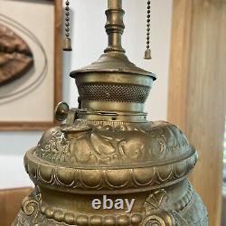 Antique Victorian Cherub Brass Electrified Oil Lamp Ornate