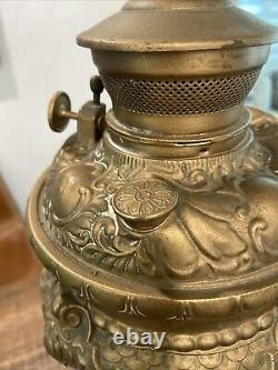 Antique Victorian Cherub Brass Electrified Oil Lamp Ornate