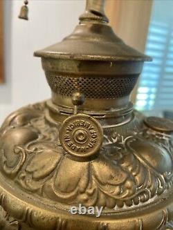 Antique Victorian Cherub Brass Electrified Oil Lamp Ornate