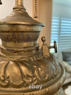 Antique Victorian Cherub Brass Electrified Oil Lamp Ornate