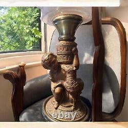 Antique Victorian Cherub Figure Oil Lamp Clear Glass Bowl & Figural Bronze Base