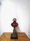Antique Victorian Cherub Figure Oil Lamp withRed glass Bowl & Metal Base