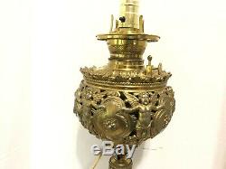 Antique Victorian Converted Oil Lamp-Dore Bronze Brass Rococo-Angels Cherubs