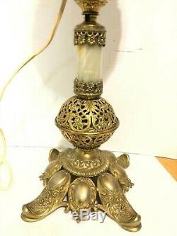 Antique Victorian Converted Oil Lamp-Dore Bronze Brass Rococo-Angels Cherubs