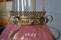 Antique Victorian Cranberry Glass Parlor Oil Lamp Pendant Light Chandelier