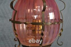 Antique Victorian Cranberry Glass Parlor Oil Lamp Pendant Light Chandelier