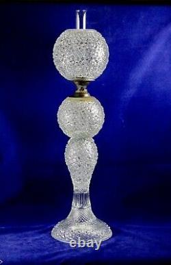 Antique Victorian Cut Glass Banquet Oil Lamp Russian Pattern 31 1/2 tall