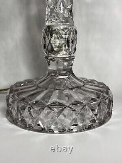 Antique Victorian Cut Glass Pedestal Column Banquet Oil Lamp with Crystal Prisms