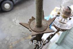 Antique Victorian Double Hanging Oil Lamp Bracket Adjustable With Oil Lamp Font