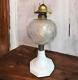 Antique Victorian EAPG Kerosene Oil Lamp Eagle Burner Milk Glass Base 14