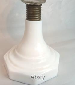 Antique Victorian EAPG Kerosene Oil Lamp Eagle Burner Milk Glass Base 14