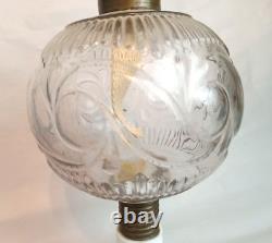 Antique Victorian EAPG Kerosene Oil Lamp Eagle Burner Milk Glass Base 14