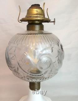 Antique Victorian EAPG Kerosene Oil Lamp Eagle Burner Milk Glass Base 14