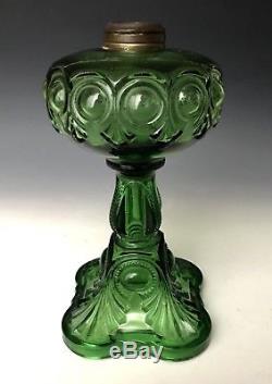 Antique Victorian EAPG Oil Lamp Emerald Green Bullseye Fine Detail, c. 1895, NR