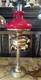 Antique Victorian EDWARDIAN Brass oil lamp, RED Shade Glass