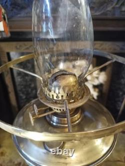 Antique Victorian EDWARDIAN Brass oil lamp, RED Shade Glass