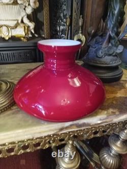 Antique Victorian EDWARDIAN Brass oil lamp, RED Shade Glass
