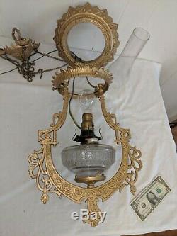 Antique Victorian Eastlake Hanging Oil Lamp Electrified