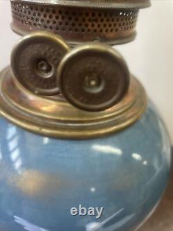 Antique Victorian English pate sur pate egret bird porcelain duplex oil lamp