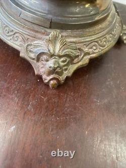 Antique Victorian English pate sur pate egret bird porcelain duplex oil lamp