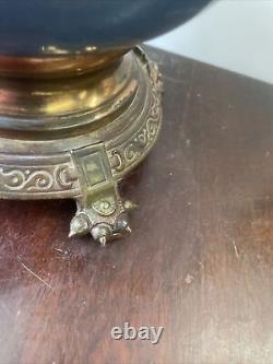 Antique Victorian English pate sur pate egret bird porcelain duplex oil lamp