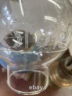 Antique Victorian English pate sur pate egret bird porcelain duplex oil lamp