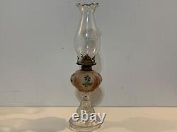 Antique Victorian Era Glass Oil Lamp with Hand Painted Enamel Floral Decorations