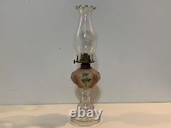 Antique Victorian Era Glass Oil Lamp with Hand Painted Enamel Floral Decorations