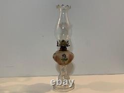 Antique Victorian Era Glass Oil Lamp with Hand Painted Enamel Floral Decorations