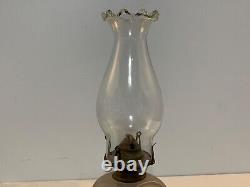 Antique Victorian Era Glass Oil Lamp with Hand Painted Enamel Floral Decorations