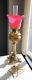 Antique Victorian Era Ruby Glass Oil Lamp, Converted Electric, Stunning Detail