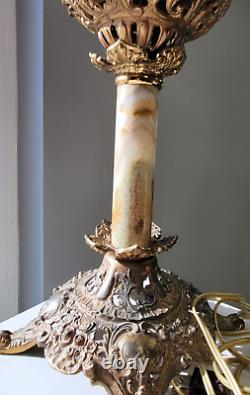 Antique Victorian Era Ruby Glass Oil Lamp, Converted Electric, Stunning Detail