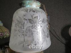 Antique Victorian Etched glaass Hall lamp Floral design