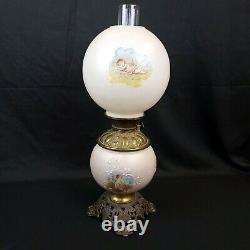 Antique Victorian FOSTORIA Hand Painted GWTW Parlor Oil Lamp Angels Unconverted