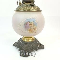 Antique Victorian FOSTORIA Hand Painted GWTW Parlor Oil Lamp Angels Unconverted