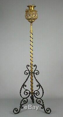 Antique Victorian Floor Lamp, Bradley & Hubbard, Brass & Wrought Iron, 19th C