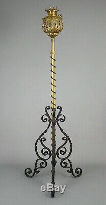 Antique Victorian Floor Lamp, Bradley & Hubbard, Brass & Wrought Iron, 19th C