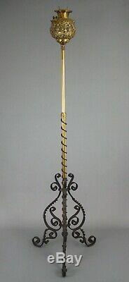 Antique Victorian Floor Lamp, Bradley & Hubbard, Brass & Wrought Iron, 19th C