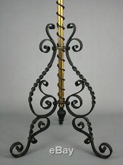 Antique Victorian Floor Lamp, Bradley & Hubbard, Brass & Wrought Iron, 19th C