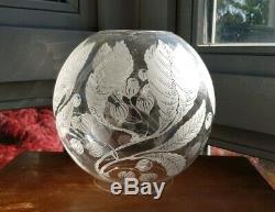 Antique Victorian Floral Glass Acid Etched Globe ball Oil Lamp Shade 4 ins Clear