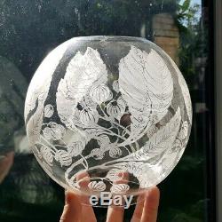 Antique Victorian Floral Glass Acid Etched Globe ball Oil Lamp Shade 4 ins Clear