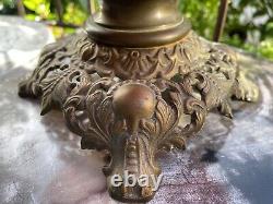 Antique Victorian GWTW Glass Red Satin LION Consolidated Kerosene Oil LAMP