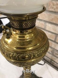 Antique Victorian GWTW Juno No 2 Oil Brass Lamp Edward Miller Signed Base 1890s